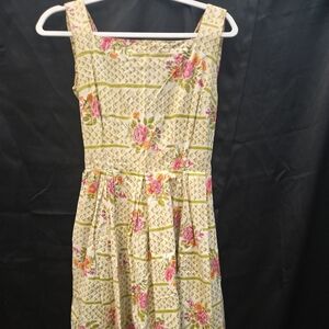 Marlborough Floral Midi Green and Pink Vintage 50s Garden Party Day Dress